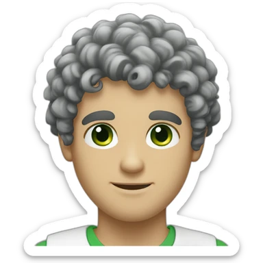 curly black hair white guy with green eyes sticker