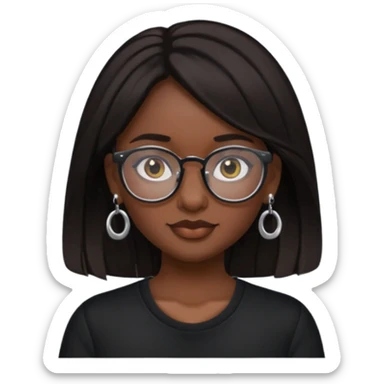 sarah babygirl dark hair and glasses with nose piercing and earrings and black top sticker