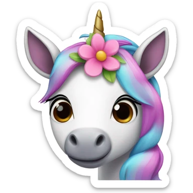 Cute cartoon Unicorn with flower headb sticker