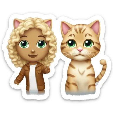curly-blonde-woman-cat-bengal - make her holding hands + wearing ice cap sticker