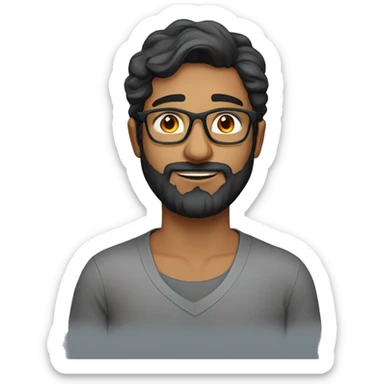 25YO Indian straight male with beard, wavy hair and specs. face only. sticker