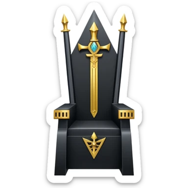 wide big iron black Illuminati sword throne with gold details and Illuminati symbol sticker