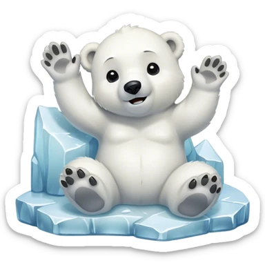 Polar bear cub sitting in an ice chunk and waving while saying goodnight  sticker