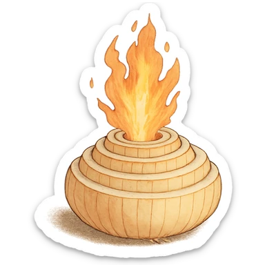 ghibli style illustration of a sliced onion volcano with fire erupting from the top sticker