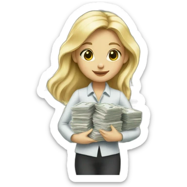 a blond girl always carrying monopoly game boxes sticker