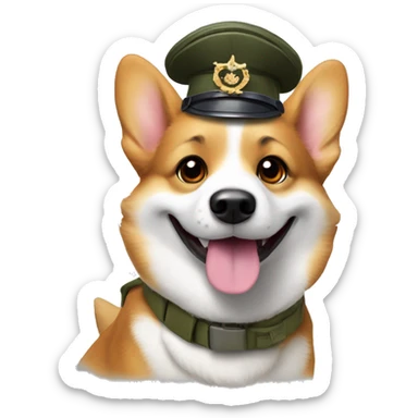 happy corgi with militaire hat sticker