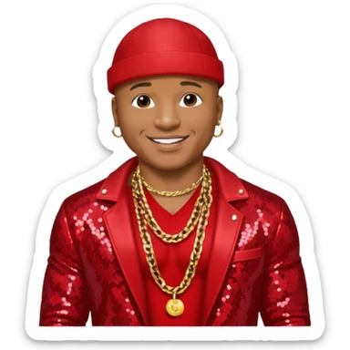 LL Cool J with red sequin jacket, shirtless with necklace sticker