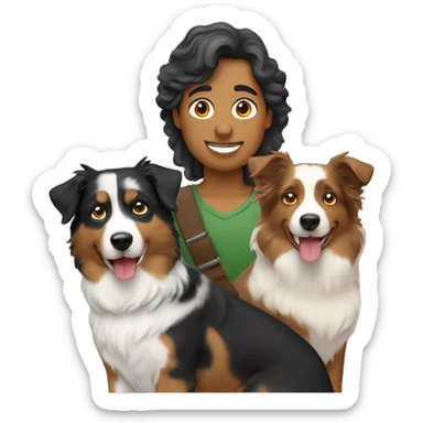 2 people with 2 Australian shepherd dogs sticker