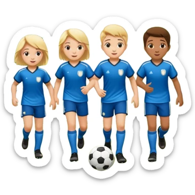 A group of 4 kids playing soccer in a park sticker