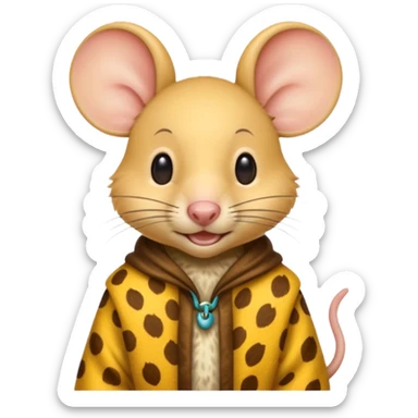 a jerry mouse wearing ancient animal skin cloth, half body, icon, yellow skin, spring sticker