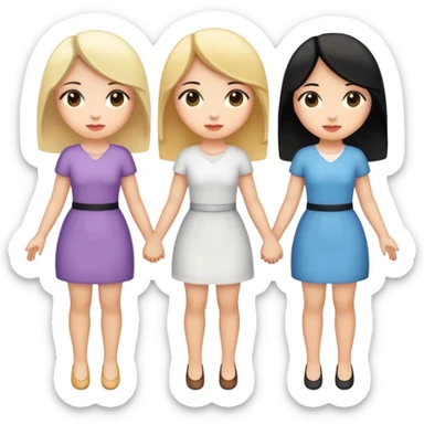 Three women holding hands, two white, one with blonde hair, one with black hair, and one with brown hair sticker