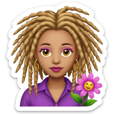 Gold dread locs pink emoji face purple flower in the hair red lipstick light brown face  just the face pink tips on end of locs  sticker
