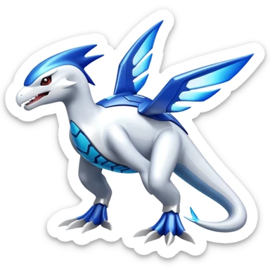 Shiny futuristic Cyber-Kyurem-Kyogre-Latios-Lugia-Fakémon-hybrid-creature (full body)  sticker