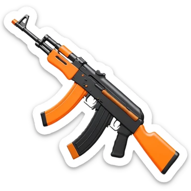 all black AK-47 rifle with bright orange bows, emoji art style sticker