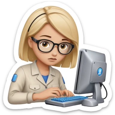 female computer technician fixing damaged computer sticker