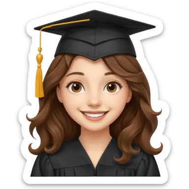 Graduated Students, Cheerful girl, long brown wavy hair, wearing graduation cap sticker