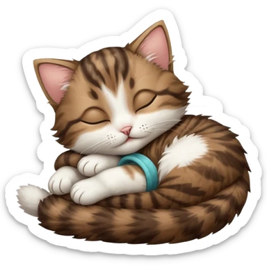 dark brown tabby and white kitten sleeping on its back sticker