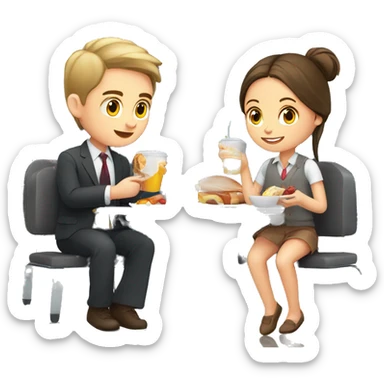 Boy and girl at the airport eating ful English breakfast  sticker