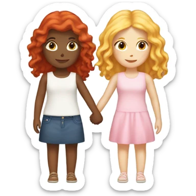 Red head and blonde girl best friends holding hands  sticker