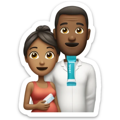 couple looking at pregnancy test sticker