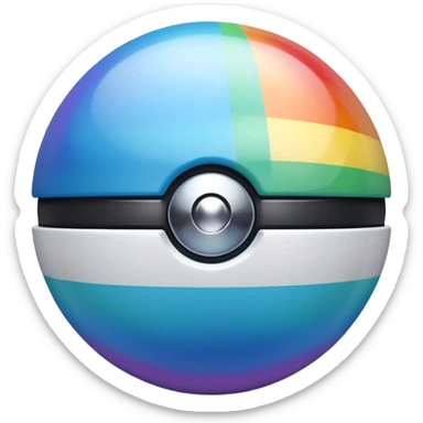 blue pokeball emoji, top half is a more saturated blue, bottom half is white, black stripe, with a white sheen, with a pearlescent finish, with a rainbow effect sticker