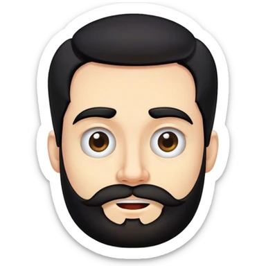 Distorted cartoon face after punch, stretched cheeks, trimmed beard, medium-length black hair, short sides, hair forward, transparent background. sticker