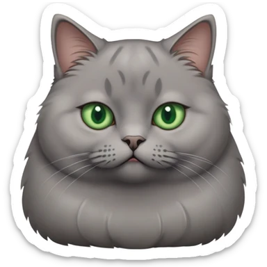 fat short haired grey cat with big green eyes sticker