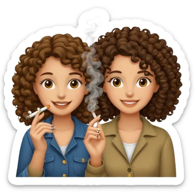 Two tan brunette girls, one with curly hair, smoking weed sticker