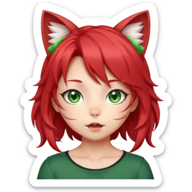 very cute anime cat-girl with cat ears, red blowing hair sticker