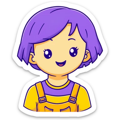 A cute girl with purple hair and a cheerful expression sticker