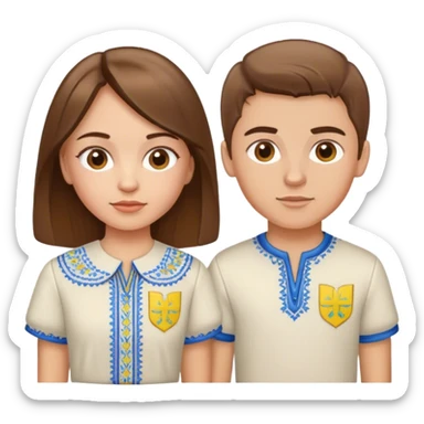 A Ukrainian girl with brown hair in an embroidered shirt and a Ukrainian boy in an embroidered shirt sticker