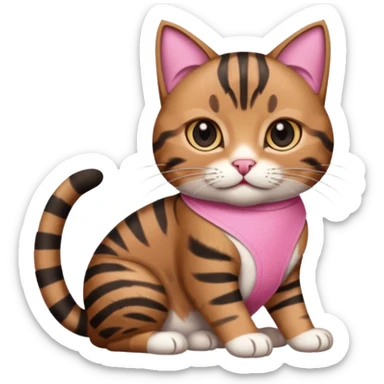 a  brown and black tabby cat, with a pink bandage on just one front paw paw, realistic sticker