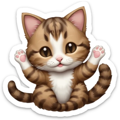 dark brown tabby and white kitten with his eyes closed whilst in funny positions stretched out and  upside down sticker