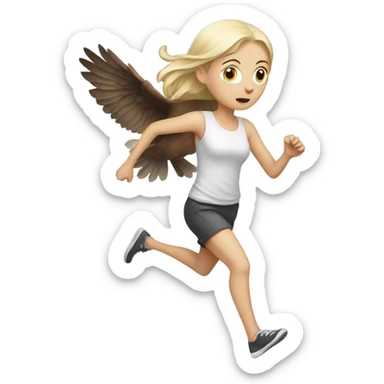 White skinned girl running away from owl sticker