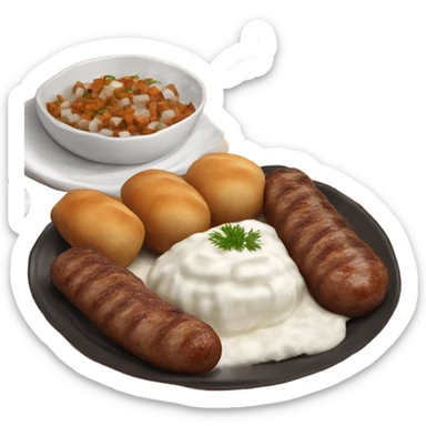 Bosnian national dish called cevapi with diced onions on the side and kaymak sticker