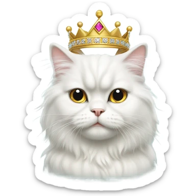 White Persian cat with a princess crown sticker