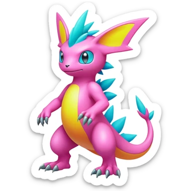 lush pastel-bright-vibrant warm-colored modern colorful neon-colored Fakémon-Digimon-Pokémon-creature (full body) sticker