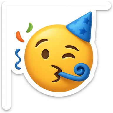 yellow face with blue party streamer emoji, digital illustration sticker