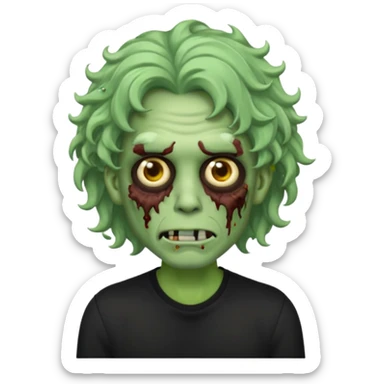 Emoji masculino de zumbi estilo iPhone,com cabelo ondulado grande, camisa preta e brincos sticker