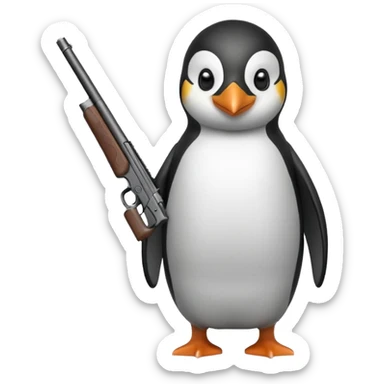 a penguin with a shotgun sticker