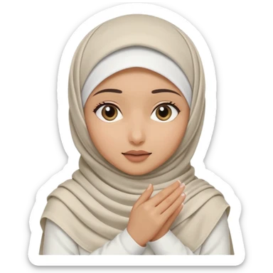 Hijabi girl sitting.     head covered
hands pulling the fabric in
shy-but-dramatic energy
“no cameras pls” but in a cute way
soft + mysterious vibe sticker