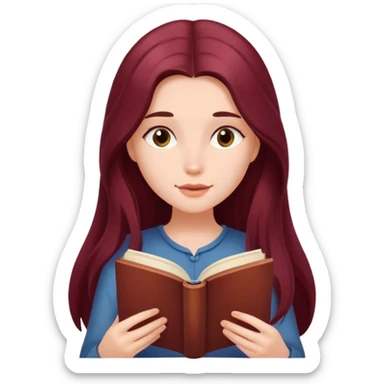 A beautiful, burgundy long haired girl reading a book sticker