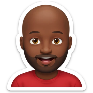 "Cartoon-style bald man with dark skin, beard, red shirt & puckered lips in a playful, meme-like expression." sticker