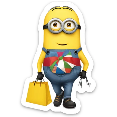 Minion going shopping with lots of bags sticker