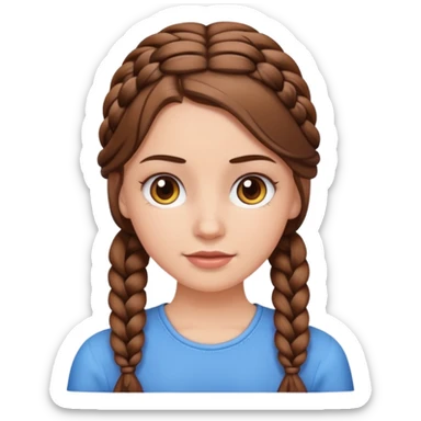 white girl with brown hair in a braid, emoji style sticker