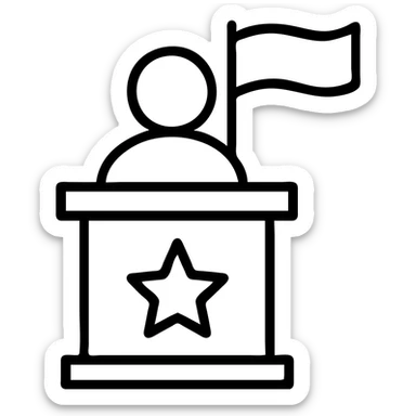 Add a flag to the politics icon, keep the simple outlined icon style, no background. sticker