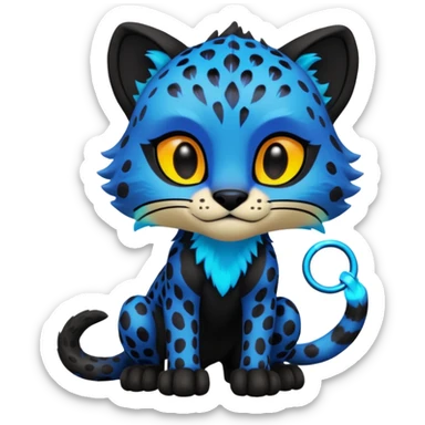 Obsidian-pitch-black fur body with neon-glowing-blue ring-markings Grem2-Gremz-Cheetah-Sergal-fusion, full body  sticker