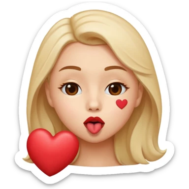 A cute circular blowing a smooch kiss with heart and little bite on the lower lip sticker