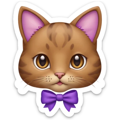 Brown kitty with a one purple bow on the side of her ear sticker