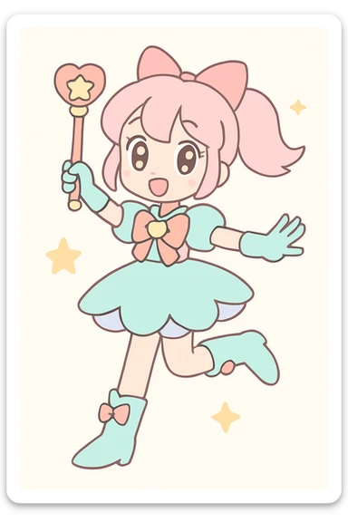 anime style magical girl, dynamic pose, pastel colors sticker